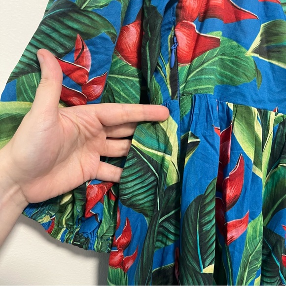 Farm Rio Dream Garden Tropical Puff Sleeve Beaded Tiered Midi Dress Small - Picture 8 of 13